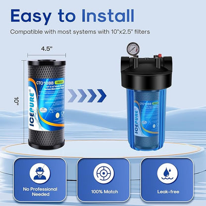 ICEPURE 10"X4.5",1 Microns Whole House Sediment Activated Carbon Water Filter Compatible with Dupont WFHDC8001,EP Series,EPM Series,CB-BB-10, GE FXHTC, GXWH40L, GXWH35F, GNWH38S, CTO10BB,3PACK