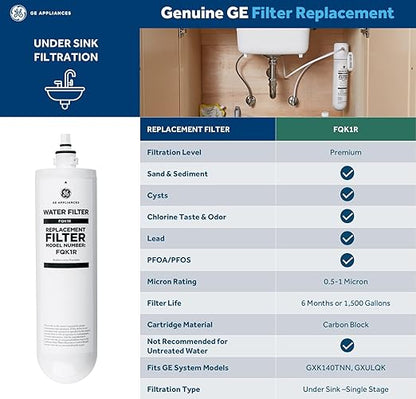 GE Single Stage Under Sink Water Filtration System, Reduces 95+ Impurities Including Lead, Chlorine, Arsenic, & PFOA/PFOS, Easy Installation with Included Kit, Twist & Lock Design, GXK140TNN