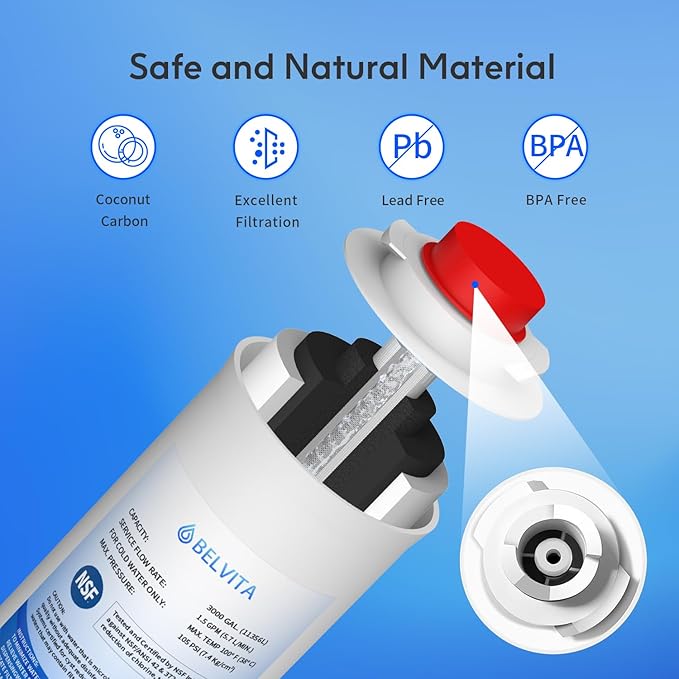 BELVITA Filters Compatible with Elkay® EWF3000 and Ezh20 Bottle Filling Station, Water Filter Replacement for ERF750, 51299C, 55898C (No Chip) 3000 Gallons, 1 Pack