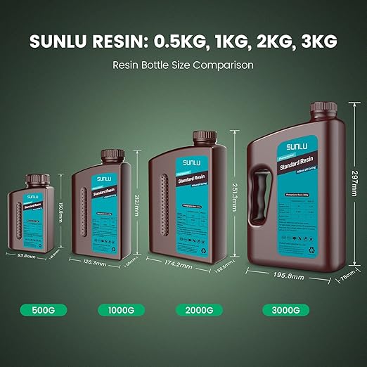 SUNLU 3D Printer Resin 4kg, Fast Curing Standard 3D Resin for LCD DLP SLA Resin 3D Printers, 395 to 405nm UV Curing 3D Printing Liquid Photopolymer Resin, Low Shrinkage, High Precision, 4000g, Black