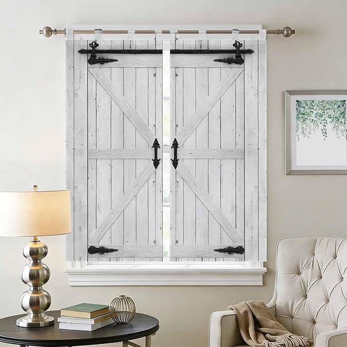 Farmhouse Wood Grain Bedroom Curtains 72 Inch Length, Window Curtains Tab Top, Vintage Country Barn Gate Grey Light Filtering Window Treatments Drapes 52"x72" 2 Panel