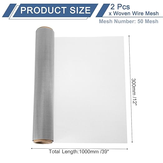 uxcell 2Pcs 50 Mesh 39" x 12" Woven Wire Mesh, 304 Stainless Steel Air Vent Filter Screen, Window Screen Mesh for DIY Projects Vents Cover Filtration Animals Fence