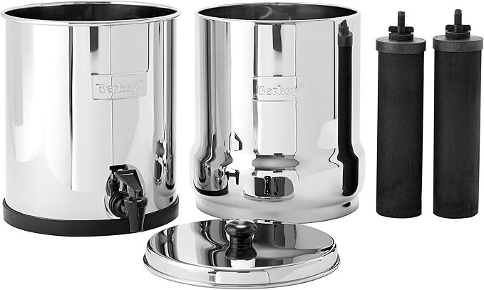 Big Berkey Gravity-Fed Stainless Steel Countertop Water Filter System 2.25 Gallon with 2 Authentic Black Berkey Elements BB9-2 Filters