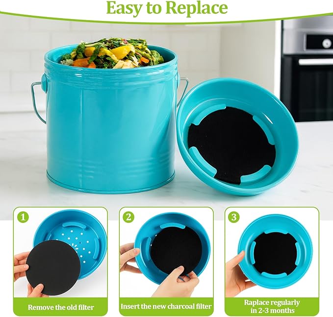 Charcoal Filters for Kitchen Compost Bin,4 Pack Compost Filters for Countertop Bin,Activated Carbon Replacement Filters for Kitchen Compost Bins,Round 6.7 Inch