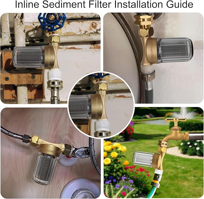 FA21 Washer Water Filter Reusable, brass garden hose filter with 3/4" adapters, 40-50 Micron, inline sediment filter for washing machine shower well water RV Car Wash