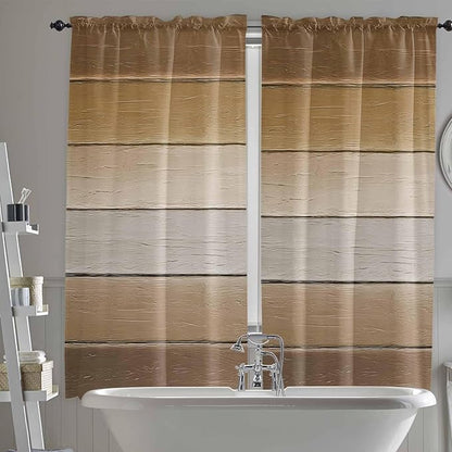 Vintage Brown Gradient Wood Grain Window Valance Curtains, Farmhouse Wood Barn Light Filtering Kitchen Valance with 3-inch Rod Pocket for Living Room Bathroom Bedroom,2 Panel,52x72In