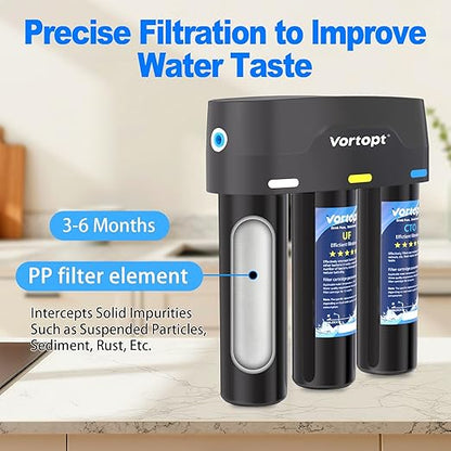 Vortopt Under Sink Water Filter,with PP,UF,and CTO Cartridges for Water Filtration and Drinking Water,F03,Black.