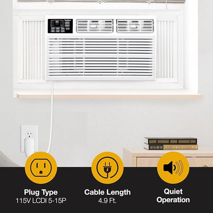 Whirlpool 8,000 BTU Window Air Conditioner with Supplemental Heat, Window Mounted AC Unit with Heater for Apartment, Living Room, Bedroom, Rooms up to 350 Square Feet