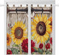 Sunflowers Bedroom Curtains 72 Inch Length, Window Curtains Tab Top, Retro Flower Barn Doors Butterfly Farmhouse Brown Light Filtering Window Treatments Drapes 52"x72" 2 Panel