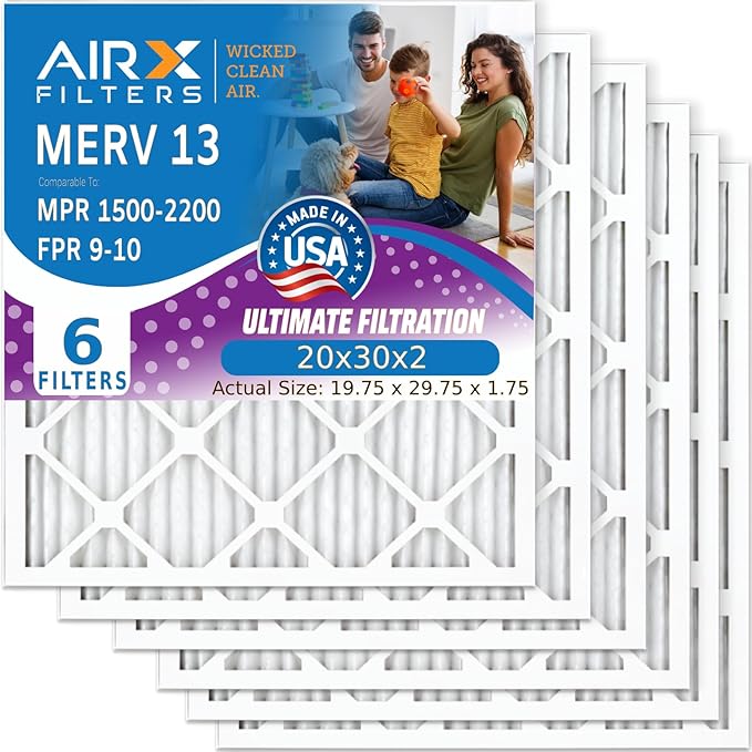 AIRX FILTERS WICKED CLEAN AIR. 20x30x2 Air Filter MERV 13 Electrostatic Pleated Air Conditioner Filter 6 Pack HVAC AC Furnace Filters