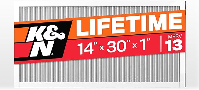K&N 14X30X1 HVAC Furnace Air Filter, Lasts a Lifetime, Washable, Merv 13, the Last HVAC Filter You Will Ever Buy, Breathe Safely at Home or in the Office, HVC-13-11430