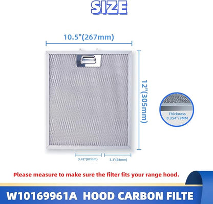 5Layer Aluminium W10169961 Upgraded Range Hood Filter for Samsung Kitchen Aid GE Ikea Thermador etc vent hood Fit for W10833076 W10875058 W10870878 W11245983 10.5x12x0.35in 2 Pack