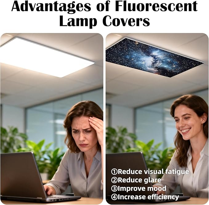 4 Pcs Fluorescent Light Covers - Classroom, Office 4 x 2 Feet Flame Retardant Magnetic Covers for Ceiling Lights Filters (Galaxy)