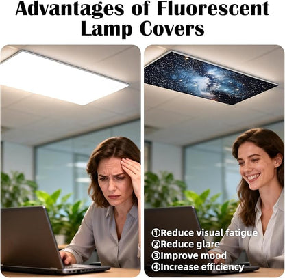 4 Pcs Fluorescent Light Covers - Classroom, Office 4 x 2 Feet Flame Retardant Magnetic Covers for Ceiling Lights Filters (Galaxy)