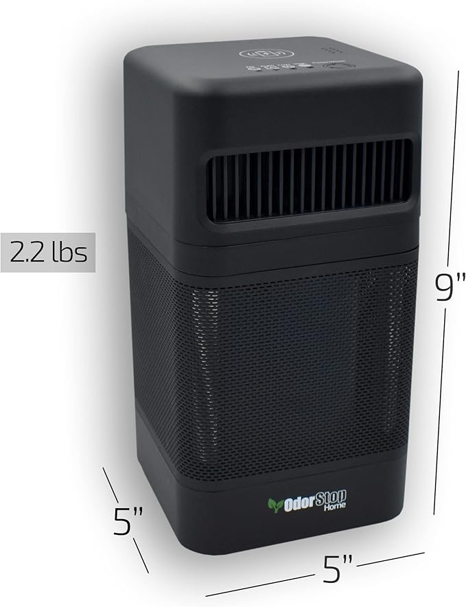 OdorStop OSAP2B HEPA Air Purifier for Areas up to 300 sq ft with USB Charger, Black
