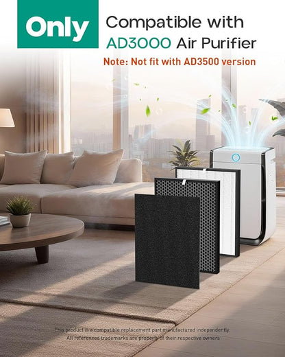 Replacement Filter Compatible with Air Doctor AD3000 AD3000M AD3000Pro Air Cleaner Purifier, Not for AD3500 Version, Include 1 Premium Filter + 2 Carbon Filters + 4 Pre-filters