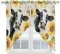 Yellow Sunflowers Swag Valances for Windows, Country Cow Flower Butterfly Farmhouse Cream Rod Pocket Kitchen Curtains Valance, Kitchen Window Curtains Swag for Cafe Living Room, 2 Panels, 36x45 inch