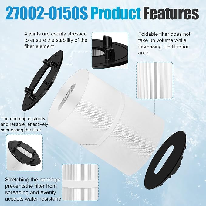 27002-0150S Pool Filter Replacement, Compatible with Sta-Rite System 2 Model PLM150 Modular Media Pool and Spa D.E. Cartridge Filter, with 24800-0121 Air Bleed Assembly, 150 sq. ft, Polyester