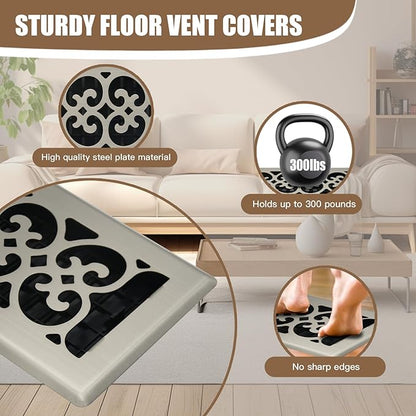 Floor Vents Register Decorative Floor Vent for Home Heavy Duty Walkable Steel Brushed Nickel Color 4x12 Inch Air Heat Vent Grilles Easy Adjust Air Supply Lever