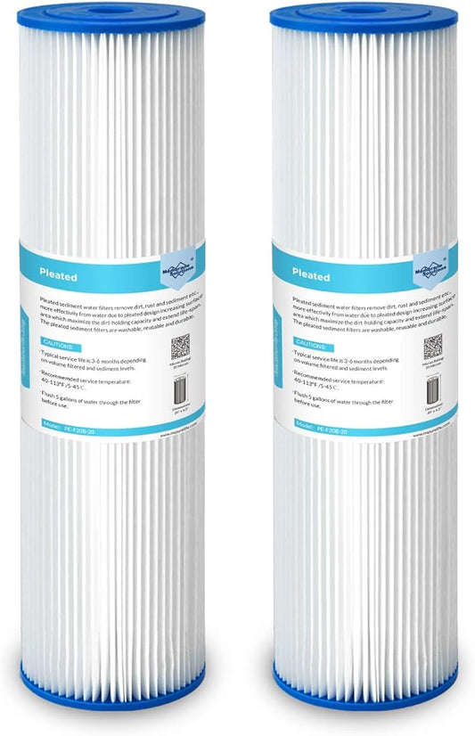 Membrane Solutions 20 Micron Whole House Sediment Water Filter Replacement Cartridge Pleated Water Filter Heavy Duty 20"x4.5", Universal Fits Most Major Brand Systems - 2 Pack