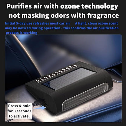 Solar Air Purifier for Car, 2-in-1 USB & Solar Charging, Ozone Ionizer Eliminates Smoke, Pet Odors, VOCs, Filter-Free, Portable for Home Office Travel