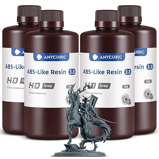 ANYCUBIC ABS-Like Resin 3.0, 3D Printer Resin with Enhanced Strength and Toughness, High Precision and Minimal Shrinkage, Wide Compatibility for All LCD Resin 3D Printers (HD Grey, 4kg)