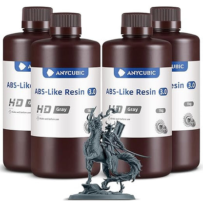 ANYCUBIC ABS-Like Resin 3.0, 3D Printer Resin with Enhanced Strength and Toughness, High Precision and Minimal Shrinkage, Wide Compatibility for All LCD Resin 3D Printers (HD Grey, 4kg)