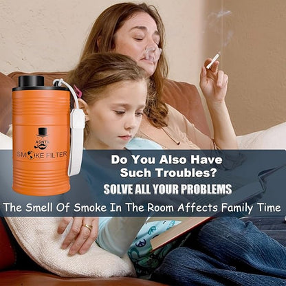Metal Housing Personal Filter - Effectively Captures Smoke and Removes Odors,Long-Term Use, Equipped with Replaceable Cartridge (Orange)