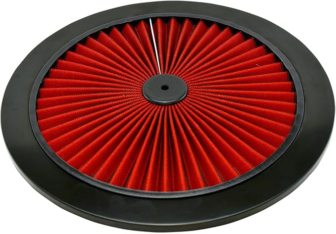 Air Cleaner Lid | 14 in Round Flow-Thru | Red Filtered Top | Steel Black Finish | High Flow Air Intake | Each