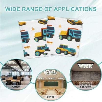 6 Pcs Fluorescent Light Covers for Ceiling Lights Seamless Construction Vehicles Cranes Excavators Trucks Bulldozers Decorative Magnets Light Filters for Office Home Classroom Must Haves 4’ x 2’