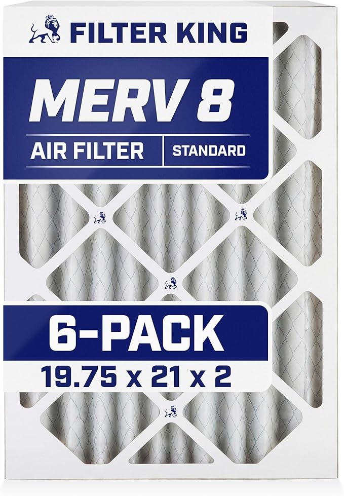 Filter King 19.75x21x2 Air Filter | 6-PACK | MERV 8 HVAC Pleated A/C Furnace Filters | MADE IN USA | Actual Size: 19.75 x 21 x 1.75"
