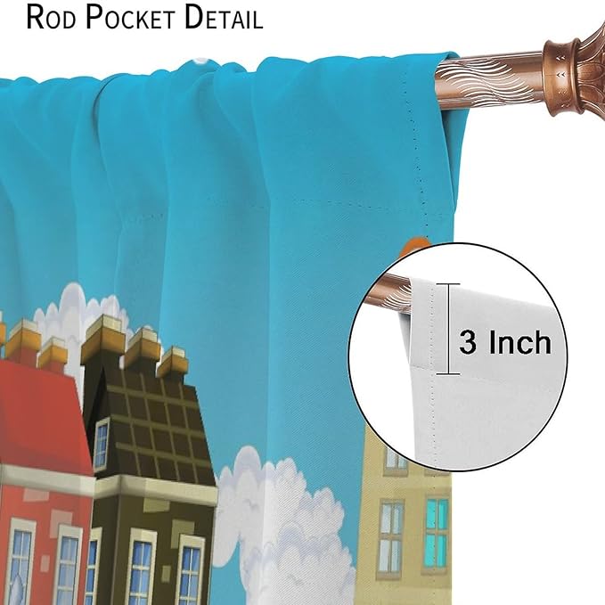 Kids Cartoon Construction Window Curtains, Funny Construction Site Cars and Helicopter Rod Pocket Decorative Windows Curtain for Children Teens Room Decor 42x54in (30% Blackout)