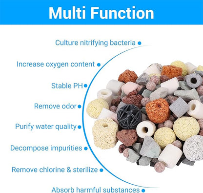 Segarty Filter Media,12 in 1 Bio Media for Aquarium Sump Filter Ceramic Rings Activated Carbon Bio Balls Freshwater Marine Biological Filter Media for Koi Fish Tank Pond Canister (2.2lb with Mesh Bag)