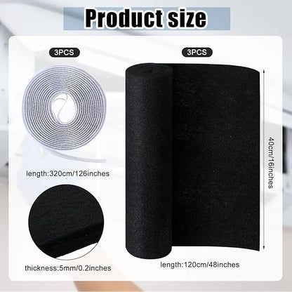 3 Pack Cut to Fit Carbon Pad Pre Filter Roll 16'' x 48'' with 3 Roll 126'' Tape for Air Purifiers Furnace Filters and AirConditioner Filters Cut to Fit Carbon Pad Removing Odor VOC