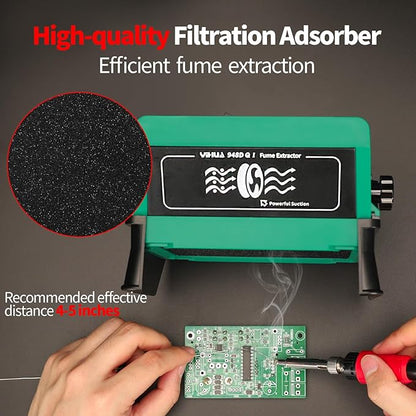 YIHUA 948DQ-I Solder Fume Extractor Fan Solder Smoke Absorber Remover Tiltable Angle with 8 Extra Fan Filters for Soldering Wood Burning and more