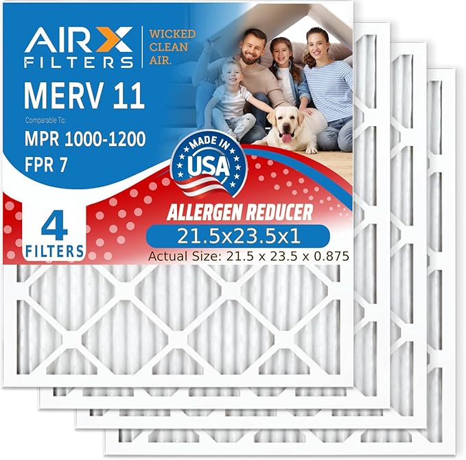 AIRX FILTERS WICKED CLEAN AIR. 21.5x23.5x1 Air Filter MERV 11 Electrostatic Pleated Air Conditioner Filter 4 Pack HVAC AC Furnace Filters