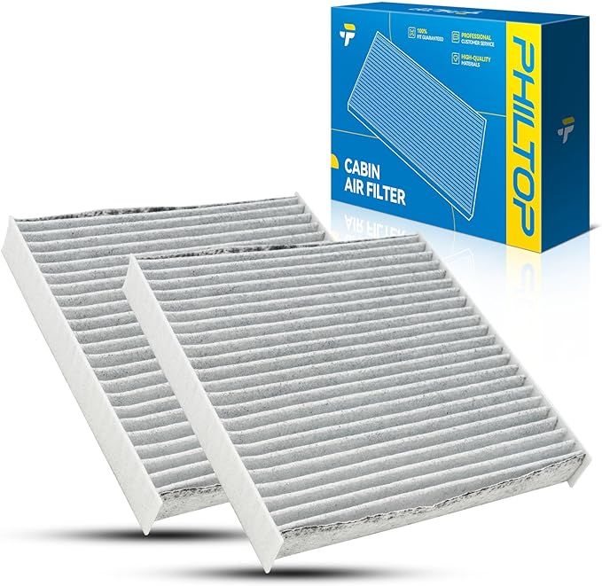 PHILTOP Cabin Air Filter w/Activated Carbon, Compatible with CF12156 BMW X3 2011, 2012, 2013, 2014, 2015, 2016, 2017, X4 2015, 2016, 2017, 2018, Filter Up Dust Pollen Odor, Pack of 2