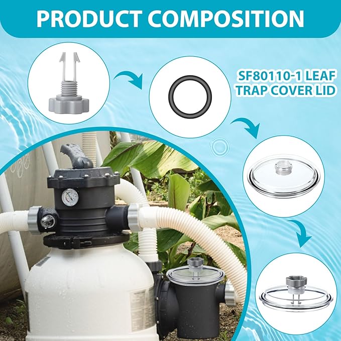 SF80110-1 Leaf Trap Cover Lid with O-Rings & Valve Sand Filter Pump Seal Gasket Parts Compatible with 12 Inch Sand Filter Pump (Pump Flow Rate: 2, 100 GPH) NOT Fit for 14 & 16 Inch