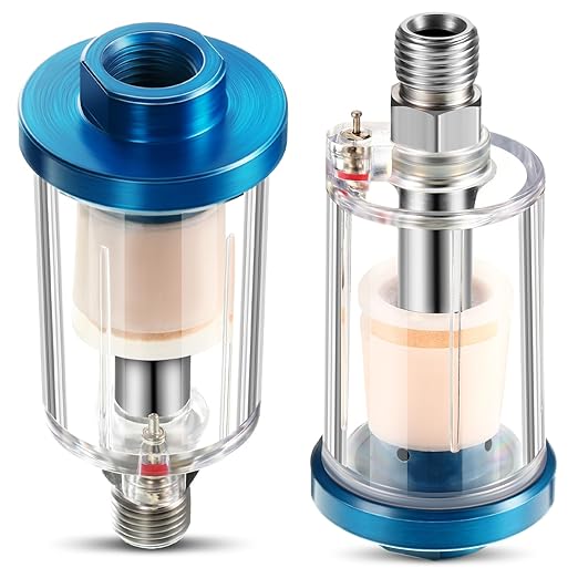 Mudder 2 Pcs Compressed Air Filter Water Oil Separator 1/4 Inch NPT Inlet and Outlet Airbrush Filter Moisture Separator for Air Line Compressor Fitting, 90 PSI