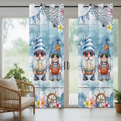 Ocean Gnome Outdoor Curtains for Patio Summer Marine Plumeria Shell Wood Blue Waterproof Outside Curtains with Grommet Top Weatherproof Curtain for Cabana Pergola Gazebo, 1 Panel, 54" W x 84" L