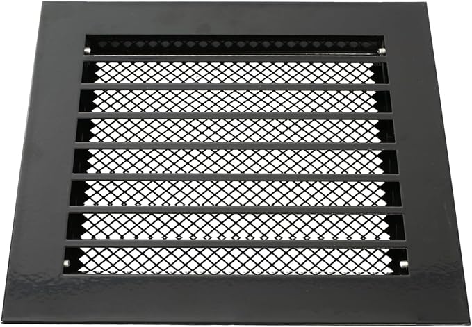 Repa Market 8" x 8" Inch (Inner Dimensions) Galvanized Black Soffit Vent Cover - Louvered Square Gable Vent with Mesh Screen - Intake/Exhaust Ventilation Grill - HVAC Ducting Return Air Vent Cover