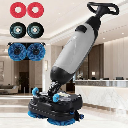 Commercial Floor Scrubber Machine Lightweight Electric Floor Cleaner with 17" Cleaning Width, Rotary Double Brushes, 360° Rotating Head, Efficiently Scrubs The Floor and Leaves it Dry Grey