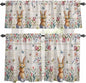 Kitchen Curtains Tiers and Valance Set of 3, Easter Light Filtering Window Curtain Set, Spring Bunny Butterfly Botanical Wooden Grain Rod Pocket Curtain Drapes for Cafe, Living Room, 24 Inches Tiers