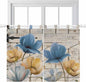 Blue Yellow Tulips Bedroom Curtains 63 Inch Length, Window Curtains Tab Top, Retro Farmhouse Flower Barn Doors Wooden Light Filtering Window Treatments Drapes 42"x63" 2 Panel