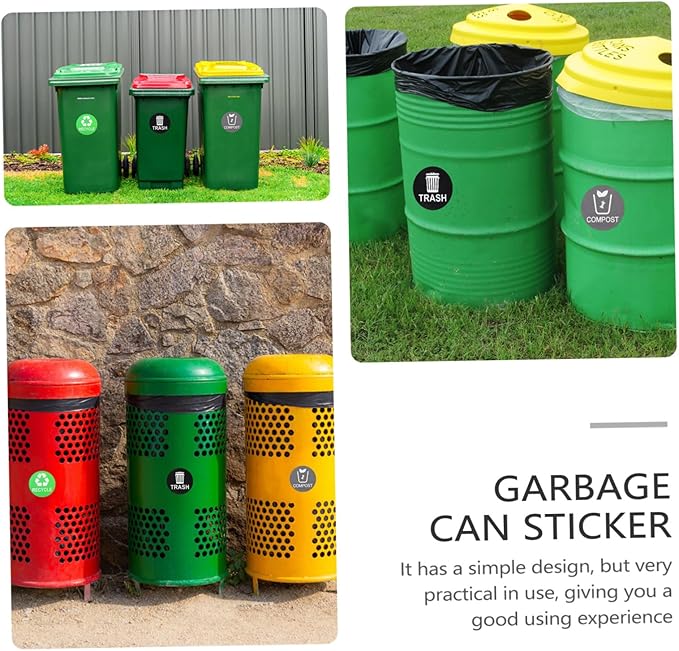 Garbage Can Recycling Stickers 9pcs Waste Sorting Decals Removable Adhesive Black Small Trash Can