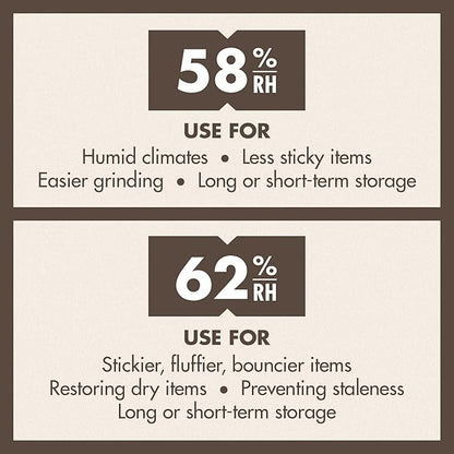 Boveda 62% Two-Way Humidity Control Packs For Storing 1 lb – Size 67 – 4 Pack – Moisture Absorbers for Storage Containers – Humidifier Packs – Hydration Packets in Resealable Bag