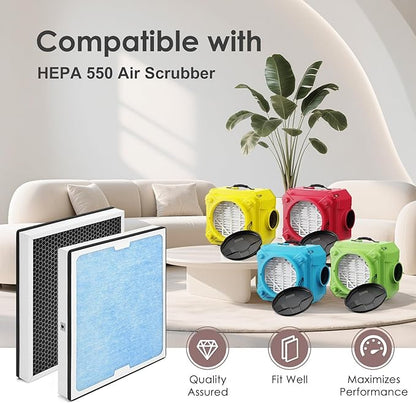 550 HEPA & Activated Carbon Filter Replacement Set Compatible with AlorAir CleanShield HEPA 550 Air Scrubber, 17.2x15.3x2, 3-Pack
