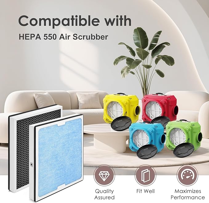 550 HEPA & Activated Carbon Filter Replacement Set Compatible with AlorAir CleanShield HEPA 550 Air Scrubber, 17.2x15.3x2, 4-Pack