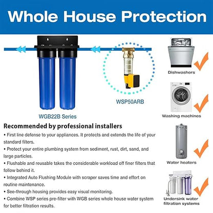 iSpring WGB22B-PB 2-Stage Whole House Water Filter System with 20" x 4.5" Sediment, Carbon, and Lead Reducing Water Filters, Model: WGB22B-PB