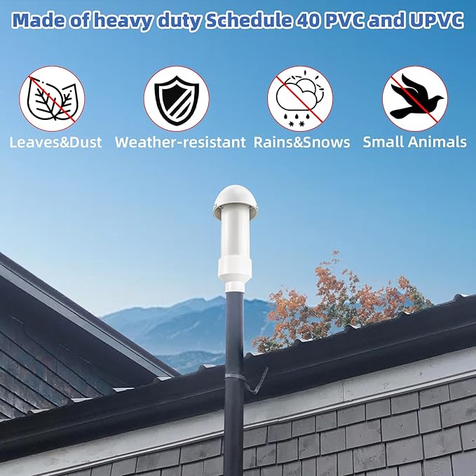 1.5 Inch Vent Stack Pipe Filter,Septic Tank Filter Vent Sewer Vents Cap for PVC Roof ABS Pipe Plumbing,Roof Vents Filters Remove Outdoor Septic and Sewer Odors&Improve Yard Patio Air,with Mushroom Cap